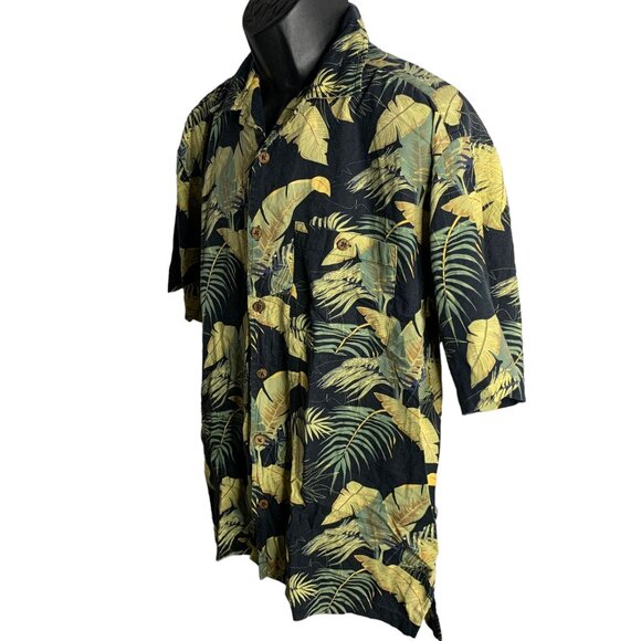 Vintage Trader Bay Hawaiian Camp Shirt L Black Floral Pockets Short Sleeves - Picture 3 of 6